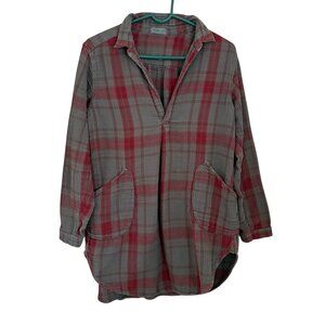 Free People x CP Shades Plaid Gauze Tunic Sz S Lagenlook Oversized Layering Boho